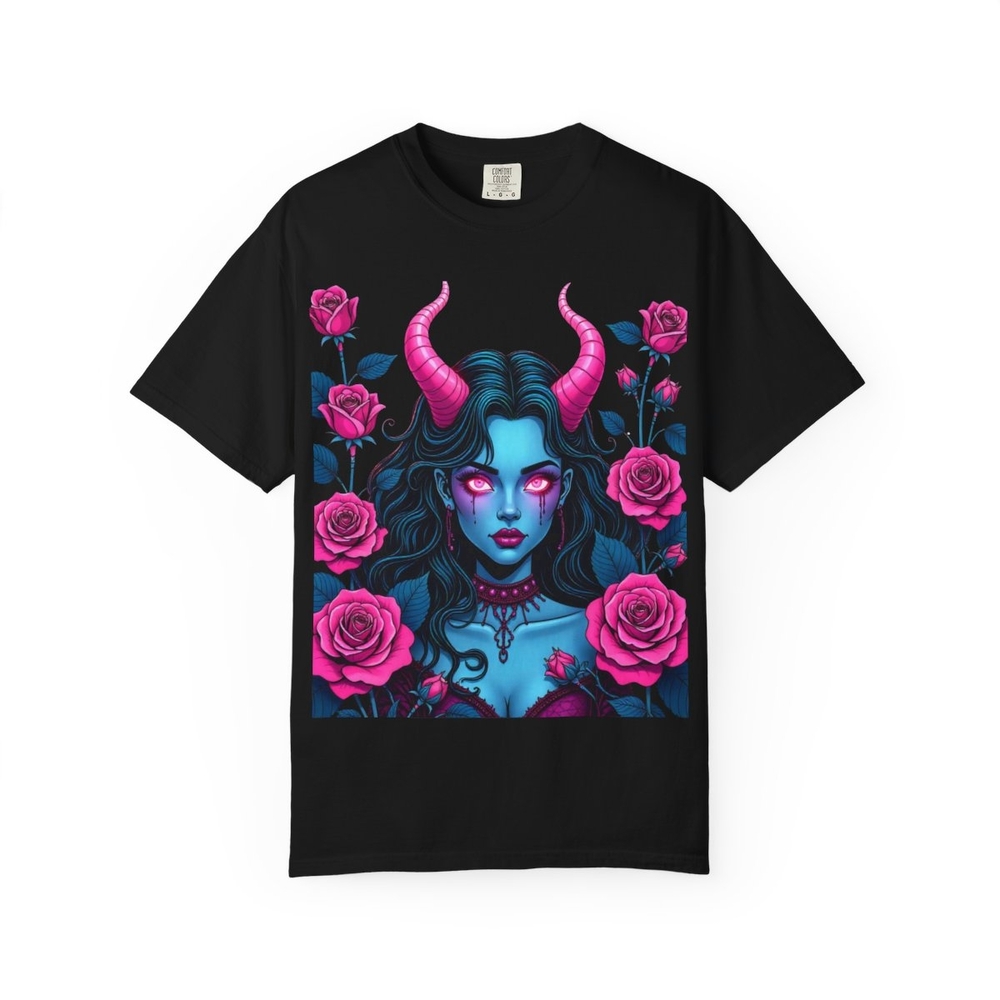 Black Short Sleeve Graphic Tee with Mystical Design